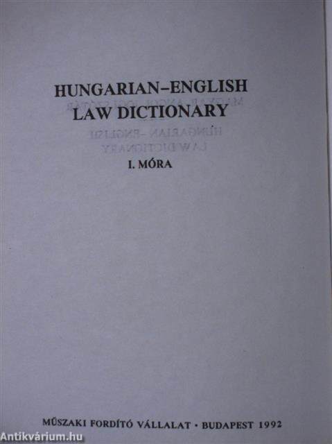 Dr Móra Imre Magyar Angol Jogi Szótár Műszaki Fordító Vállalat 1992
