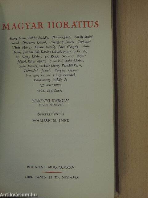 Horatius: Magyar Horatius/Horatius Noster (Officina, 1935) - antikvarium.hu