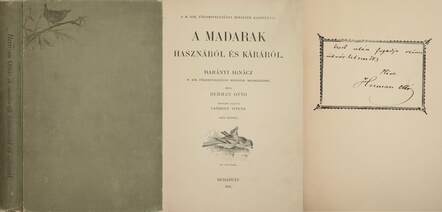 A madarak hasznáról és káráról (Herman Ottó által írt sorokat tartalmazó, beragasztott papírral ellátott példány.)