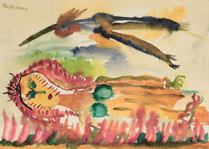 Lány avartűzben - akvarell, papír 29,3 cm x 41 cm