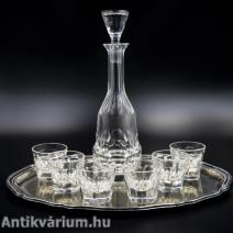 Moser 7 darabos csiszolt art deco üveg likőrös szett tállal 1920