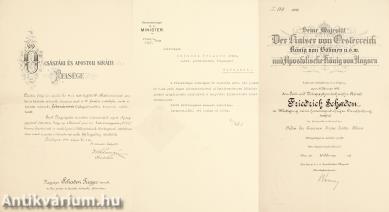Schaden Frigyes részére kiállított három hivatalos okirat (Aláírták: Kálmán Gusztáv és Dr. Walko Lajos politikusok.)