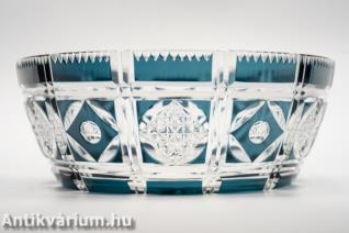 Val Saint Lambert csiszolt art deco zöld üveg tál 20. század első fele