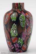 Venini Studio Millefiori piros - zöld üveg váza 20. század közepe  9 cm