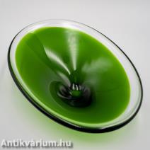 Skandináv Sommerso zöld üveg tál 20. század második fele 25 cm