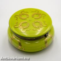 Loetz szecessziós zöld fedeles üveg bonbonier 1910