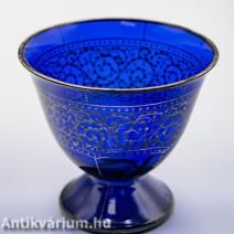 Bécsi art deco kobaltkék festett talpas üveg kehely 20. század eleje