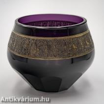 Moser szignált csiszolt art deco lila üveg váza 1920