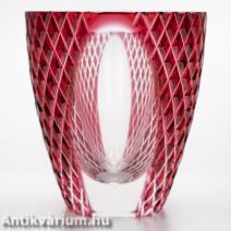 Karel Wünsch (?) stílusú pink csiszolt überfang geometrikus üveg váza 1960