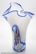 Murano Opalin Fazzoletto fehér - kék üveg szalvéta váza 20. század második fele 39 cm