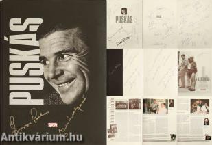 Puskás (Grosics Gyula, Buzánszky Jenő, Albert Flórián, Szepesi György, Michel Platini, Placido Domingo és mások által aláírt, Bangó Margit által dedikált példány.)
