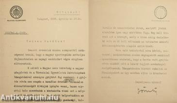 Gömbös Gyula bizalmas kezelést igénylő, gépelt, aláírt levele (1929)