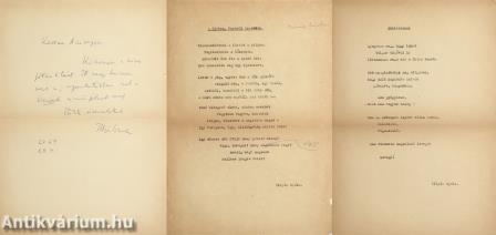 Illyés Gyula autográf, aláírt levele Manger Lászlónénak, a Magyar Rádió Irodalmi Osztálya szerkesztőjének (2 db gépelt, kézzel javított verssel és borítékkal)