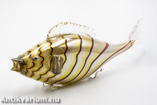Murano Sommerso sárga üveg hal figura - üveg dísz 20. század közepe 34 cm