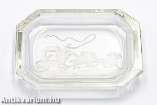 Schlevogt art deco csiszolt színtelen üveg tálka 20. század első fele 10 cm