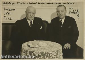 Lehár Ferenc zeneszerző és Fülei-Szántó Endre jogász fekete-fehér fénykép (Lehár Ferenc által dedikált példány)