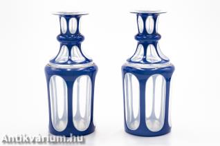 Biedermeier kék überfang üveg szett párban 1850