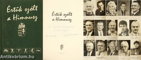 Értük szólt a Himnusz (Gyarmati Dezső által dedikált, valamint Albert Flórián, Grosics Gyula, Papp László, Puskás Ferenc és további 11 sportoló által aláírt, számozott példány)