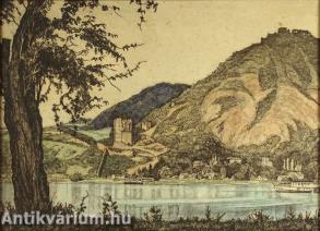 Visegrád - akvarellel színezett rézkarc, papír 24,8 cm x 33 cm