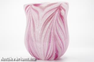 Cseh fehér-pink buborékos üveg váza 20. század első fele