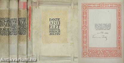 Az új élet (aláírt, egészpergamen, bibliofil,számozott példány)/A pokol/A purgatórium/A paradicsom (Dante Gabriel Rossetti képeivel és Zádor István könyvdíszeivel.)