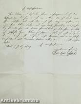 Fuchs Rudolf dohánygyáros autográf, aláírt magánlevele Michael Lang evangélikus lelkész számára (Pest, 1849)