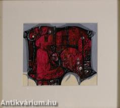 Kompozíció - tus, olaj, papír 17 cm x 20,5 cm