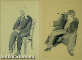 Ülő nő és ülő férfi - akvarell, papír 27,9 cm x 38,3 cm