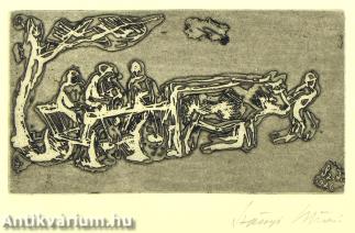 Ökrösfogat 1926 - rézkarc, papír 10,1 cm x 18,8 cm