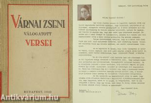Várnai Zseni válogatott versei (Szerző által aláírt levélmelléklettel ellátott példány.)