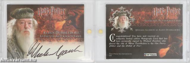 Michael Gambon (a Harry Potter filmekben Albus Dumbledore karakterét megelevenítő színész) által aláírt autogramkártya