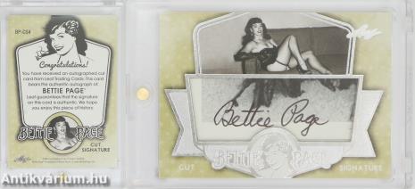 Bettie Page pin-up modell által aláírt autogramkártya