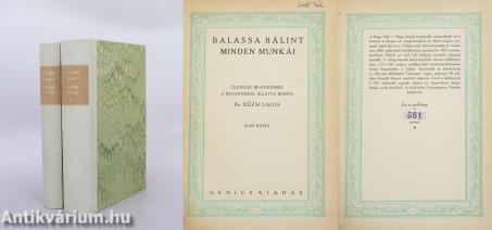 Balassa Bálint minden munkái I-II. (számozott, bibliofil példány)