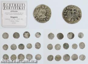 1 db ezüst denár I. Lajos (Anjou Lajos magyar király (1342-1382) korából/14 db ezüst dénár Luxemburgi Zsigmond (1387-1437) korából