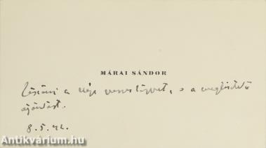 Márai Sándor kézírásával ellátott névjegykártya