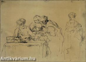 Flamand művész XVIII. század: Gyógyítók - tus, papír, 13 cm x 18 cm