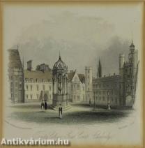 Trinity College Great Court, Cambridge 1843 - színezett rézmetszet, papír, 11 cm x 15 cm