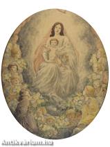 Szűz a gyermekkel - akvarellel színezett rézkarc, papír 50 cm x 40 cm