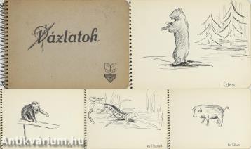 Vázlatok rajzfüzet egyedi állatrajzokkal, versekkel.