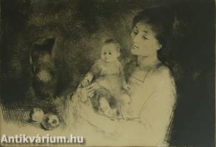 Anya gyermekkel - rézkarc, papír 20 cm x 29 cm