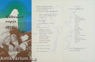 Költészet napja 1976. - Ünnepi irodalmi estre szóló meghívó (Bessenyei Ferenc, Kertész Péter, Bujtor István és Madaras József által aláírt példány)