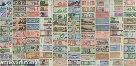25 országból származó, hajtatlan (UNC) forgalmi bankjegyekből álló egyedi gyűjtemény (50 db)