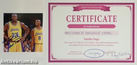 Shaquille O'Neal amerikai profi kosárlabdázó, minden idők egyik legnagyobb NBA legendája által aláírt színes fotó