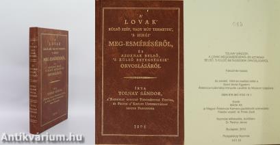 A' lovak' külső szép, vagy rút termetek', 's hibái' meg-esméréséről, és azoknak belső 's külső betegségeik' orvoslásáról (számozott, fakszimile, bibliofil példány)