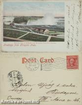 Vértesi Károly által a Niagara vízeséstől küldött lithográf képeslap a Szalon Újság szerkesztőségének