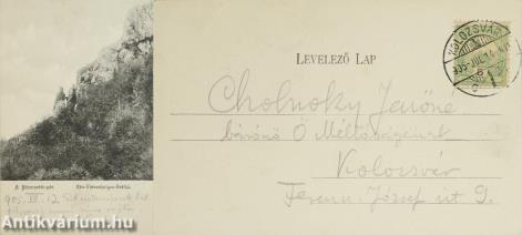 Cholnoky Jenő által felesége részére küldött levelezőlap