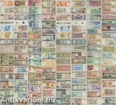 32 országból származó bankjegyekből és érmékből álló egyedi gyűjtemény (71 db bankjegy, 8 db érme)