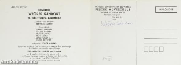 Meghívó Weöres Sándor 70. születésnapja alkalmából rendezett estre (aláírt példány)