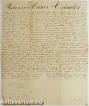 Gróf Cziráky Antal által aláírt 1838-ból származó hivatalos kérelemmel kapcsolatos oklevél