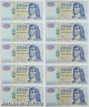 10 db hajtatlan (UNC) sorszámkövető, 1000 forint névértékű, 1999. évi DC sorozatú bankjegy